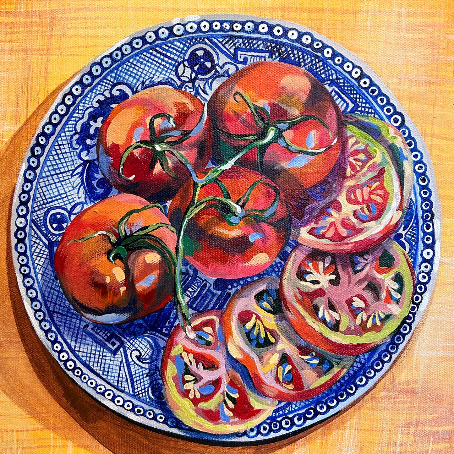 Blue and White Plate with Tomatoes Print
