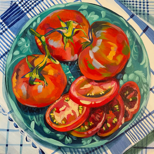 Tomatoes on Teal Plate Print