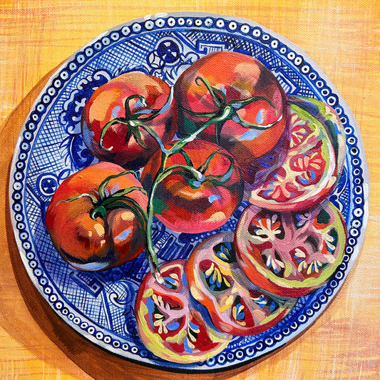Blue and White Plate with Tomatoes Print